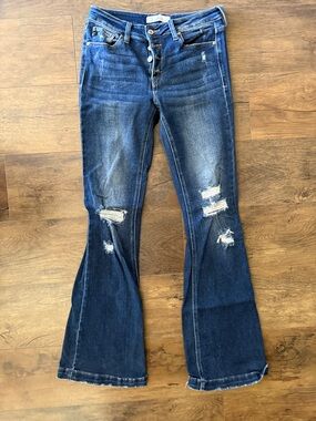 KanCan Dark Blue Distressed Flare Jeans